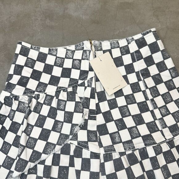 Mother The Minx Frayed Mini Skirt Black & White Checkered Sz 25 - Picture 5 of 7